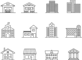 Building Line Vector Icon Set