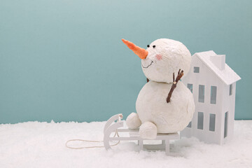 snowman on sleigh christmas background