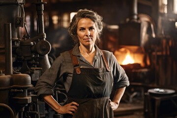 Fototapeta na wymiar A woman blacksmith in the workshop