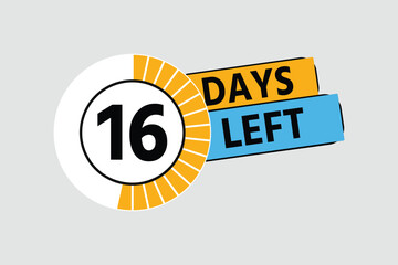 16 Days to go, 16 Days left icon, date transparent background, 1 days to go vector on white background, timer, logo, number.