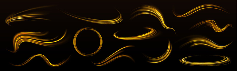 Obraz premium Vector illustration of a burning falling fireball meteor. lowing light sparkles with golden glitter, magic stardust wave and beautiful sparkle light blur trail. Falling fireball meteorite. 