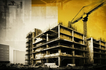 Urban building construction site backdrop - obrazy, fototapety, plakaty