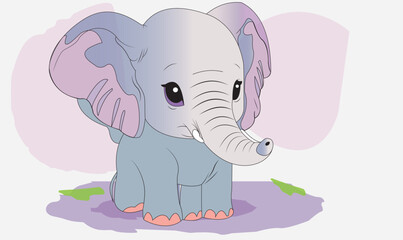 Cute baby elephant for baby shower, nursery decorations, birthday invitations, greeting card, fabric. Baby girl on the white background