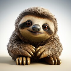 Obraz premium Sloth , Cartoon 3D , Isolated On White Background 