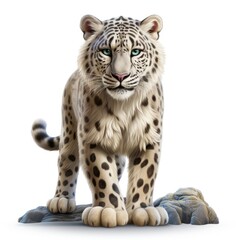 Snow Leopard , Cartoon 3D , Isolated On White Background 