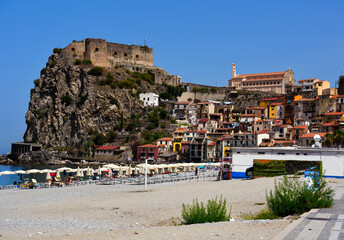 the beach and the Calabrian village of Scilla Italy - obrazy, fototapety, plakaty