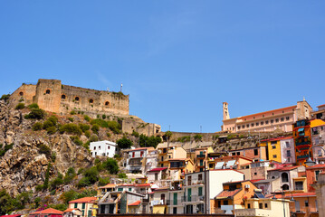 the ruffo castle of scilla and the historic centre italy - obrazy, fototapety, plakaty