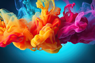 Obraz premium Vibrant Watercolor Fusion Colorful Mixed Liquid Splashes Creating a Captivating Banner Background in Water. created with Generative AI