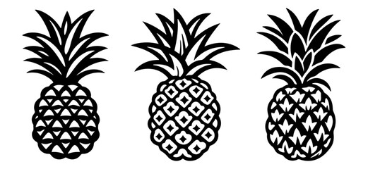 set of pineapple silhouettes - obrazy, fototapety, plakaty