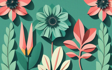Paper cut Background spring flowers with Noise Grain Effect