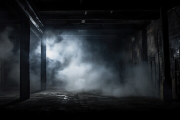 abstract interior room. industiral style with smoke. 