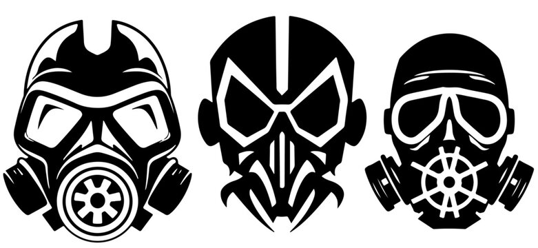 set of gas masks silhouette 