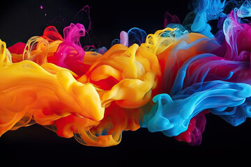 Vibrant Watercolor Fusion Colorful Mixed Liquid Splashes Creating a Captivating Banner Background in Water. created with Generative AI