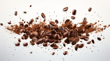Vibrant Coffee Splash and Bean Explosion Captured for Microstock Content