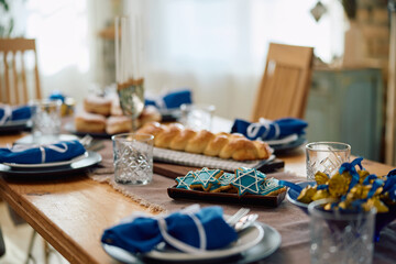Dessert decorated with Star of David on dining table.