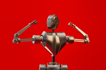 confident robot, proudly flexing its strong arms, radiates an aura of accomplishment and success, a striking symbol of fortitude and determination