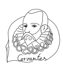 Imagen de Miguel de Cervantes Saavedra. Escritor del famoso libro de el ingenioso hidalgo don quijote. Ilustración en línea sencilla sin fondo. 