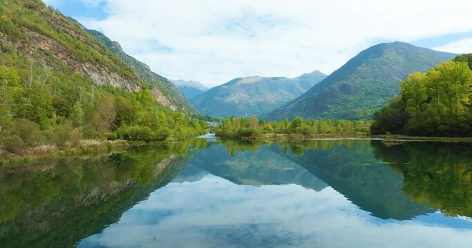 Panoramic view of the Cardet Reservoir, located in the Vall de Boi next to the town of Barruela, Lleida Catalonia Spain