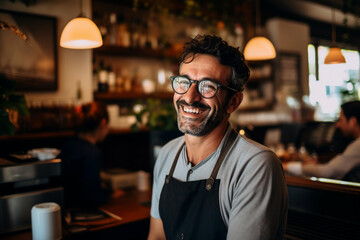 Happy employee of a coffee shop