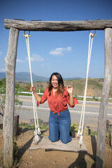 Smiling Woman On Swing