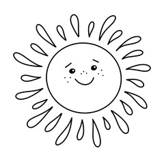 Cute hand drawn Sun, cartoon illustration.