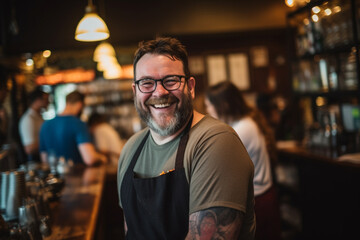 Happy employee of a coffee shop