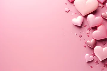 Foto op Aluminium Valentine's day background with hearts and confetti on pink © wing