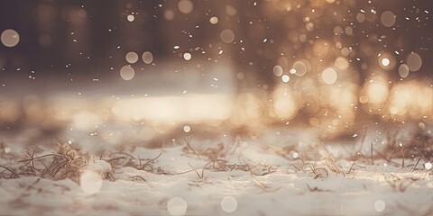 Fototapeta na wymiar light snow background with bokeh lights. winter theme. 