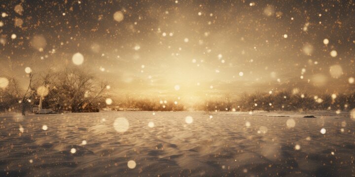 light snow background with bokeh lights. winter theme. © LeitnerR