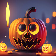 Glowing pumpkin decorations of the city for the holiday. Halloween concept. Background and wallpaper with generated ai