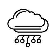 Cloud and rain drops or snow icon. Rainy day concept. Vector Outline Icon Isolated On White Background