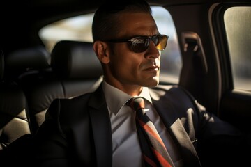 Chauffeur driver of the diplomatic consulate. Portrait with selective focus and copy space - obrazy, fototapety, plakaty
