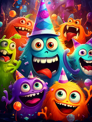 Fototapeta premium Halloween monster with wide eyes background wallpaper poster PPT