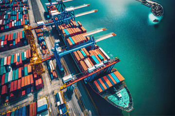Porto de desembarque de containers, logística - obrazy, fototapety, plakaty
