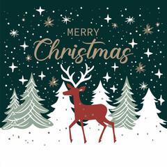 Naklejka premium Merry Christmas greeting card with winter landscape. Happy holiday. vector Illustration. 