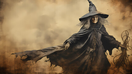 Fototapeta premium Retro Halloween Witch Background Wallpaper Poster PPT