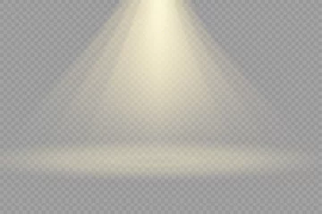 Foto auf Alu-Dibond Stage light ray isolated on transparent background. Vector bright yellow glow scene spotlight effect. Shine vertical theater projector beam template for your creative design. © ANATOLII