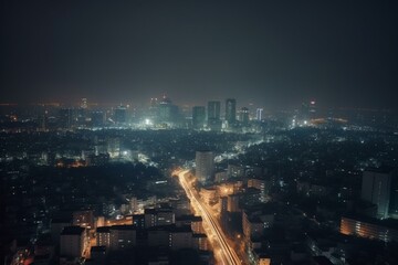 Blurry cityscape captured during the night. Generative AI