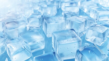 A light blue, icy vista featuring texture-rich clusters of cubes in the upper left and lower right. - obrazy, fototapety, plakaty