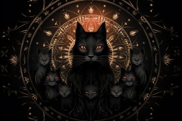 Scheming witches' familiars, such as cunning black cats - Generative AI