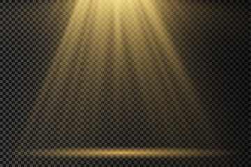 The yellow spotlight shines on the stage. light exclusive use lens flash light effect. abstract light from a lamp or spotlight. lighted scene. podium under the spotlight. vector. 