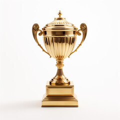 Fototapeta na wymiar golden trophy on top of white background 3d rendering
