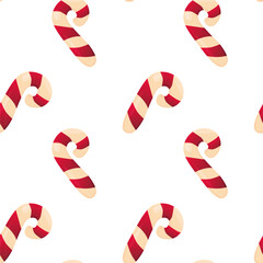 New Year seamless pattern. Christmas candy cane. Vector Christmas sweets. New Year's texture.