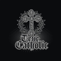 Fototapeta na wymiar Catholic image with cross and thorns