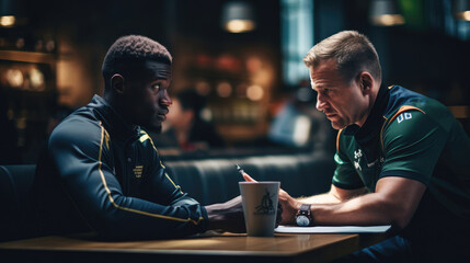 A coach meeting with an athlete to develop a personalized training program.