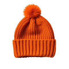 Top view orange woolen hat for winter on a cutout PNG transparent background