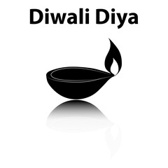 Diwali diya oil lamp flat vector illustration silhouette icon 