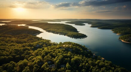 Lush Green Ozarks Lake created with Generative AI Technology, ai, generative - obrazy, fototapety, plakaty