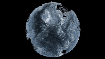 Abstract liquid transparent bubbles, Realistic Water Drops splashing in a sphere, surreal ball or sphere, motion turbulence, particles flow, magical Bright blue glowing atoms, 3d render