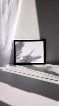 Mockup frame in sunny bright room, poster mockup to showcase artwork, landscape frame mockup